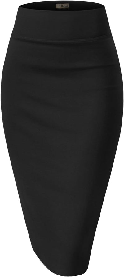 Women Premium Nylon Ponte Stretch Office Pencil Skirt High Waist Made in the USA below Knee