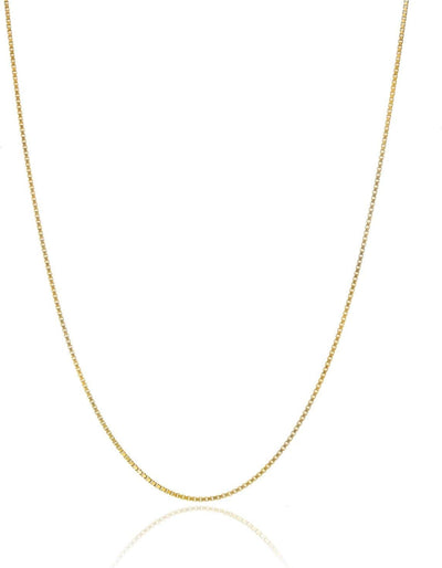 18K Gold over Sterling Silver .8Mm Thin Italian Box Chain Necklace for Women and Men, Sizes 14" - 40"