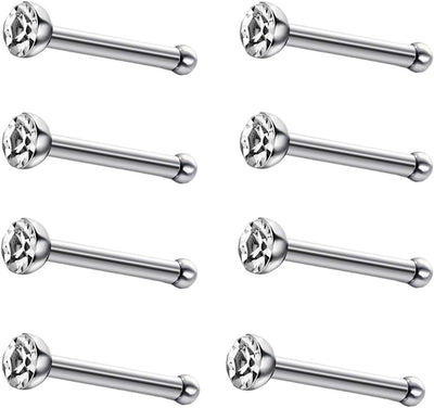 40Pcs Nose Studs Stainless Steel CZ Nose Rings Stud Piercing Jewelry Bone Studs for Women Men Hypoallergenic 22G