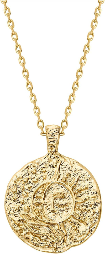 14K Gold Plated Engraved Coin Pendant | Byzantine Coin Necklace | Bohemian Necklace