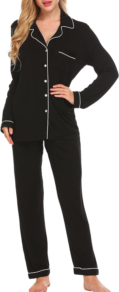 Pajamas Women'S Long Sleeve Sleepwear Soft Button down Loungewear Pjs Lounge Set Nightwear XS-XXL
